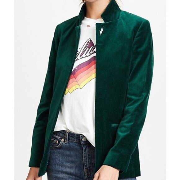ZADIG & VOLTAIRE volly blazer emerald green velvet open front holiday trendy S - Picture 2 of 9